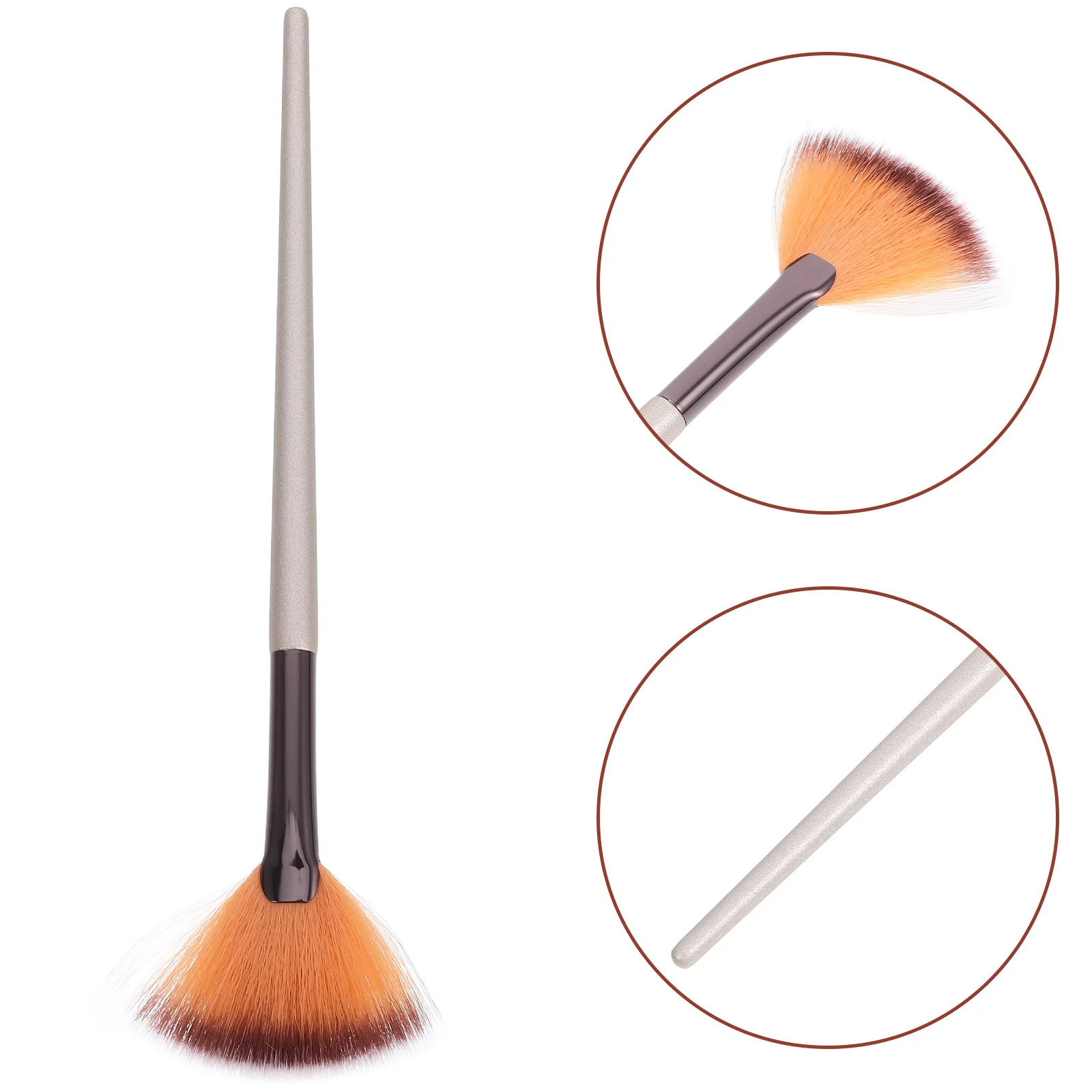 

Wooden Handle Fan Shape Synthetic Nylon Bristles Makeup Brush For Powder Foundation Blending Daily Professional Use