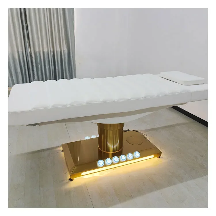 2026 High Quality Electric Facial Bed Professional Luxury Gold 3 Motors Spa Salon Bed Cosmetic Massage Table Beauty Bed