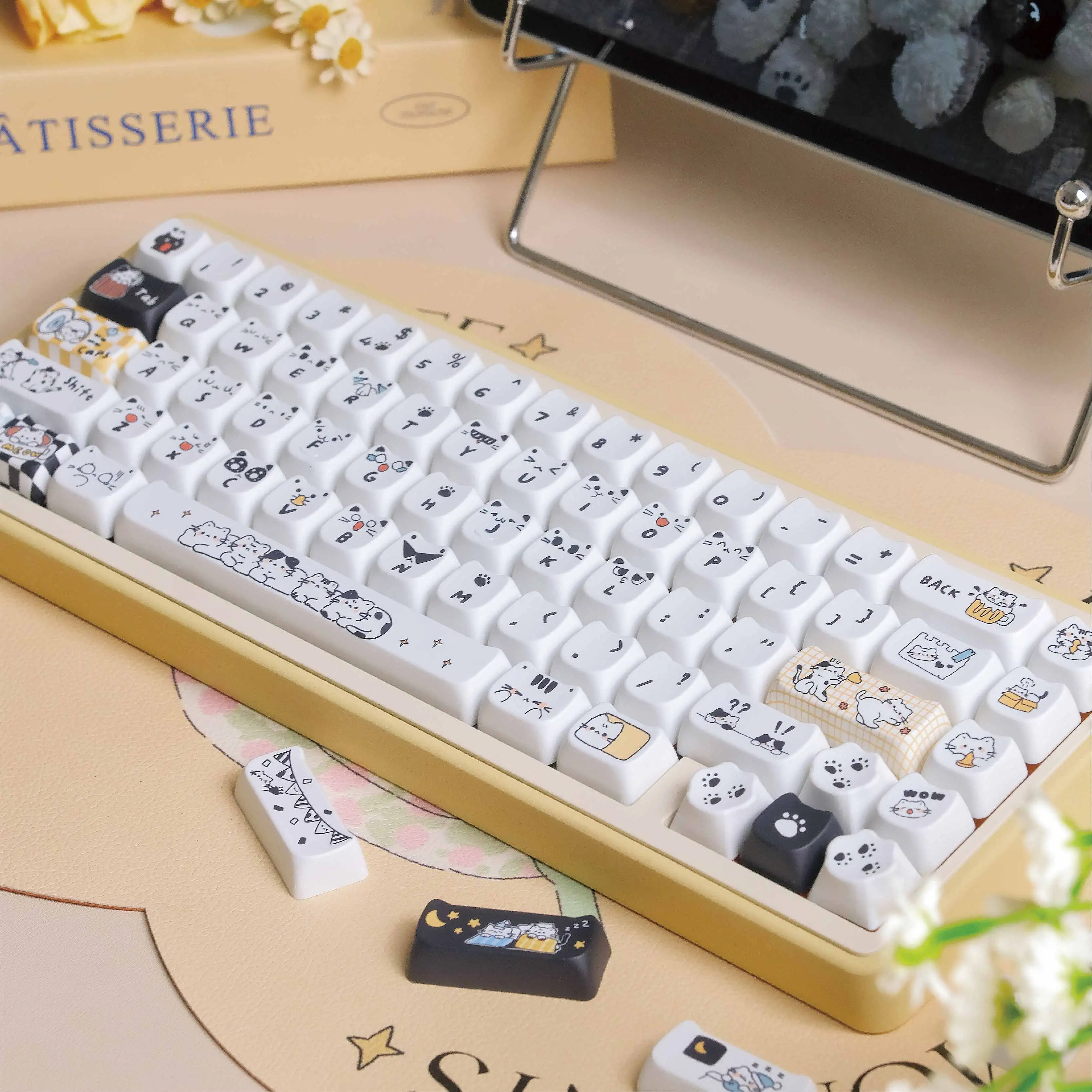 

142 Keys/Set BlackWhite Cat Keycaps Cute Girl Key Caps PBT MAO Height for MX Switch DIY Mechanical Keyboard Game Custom Gift