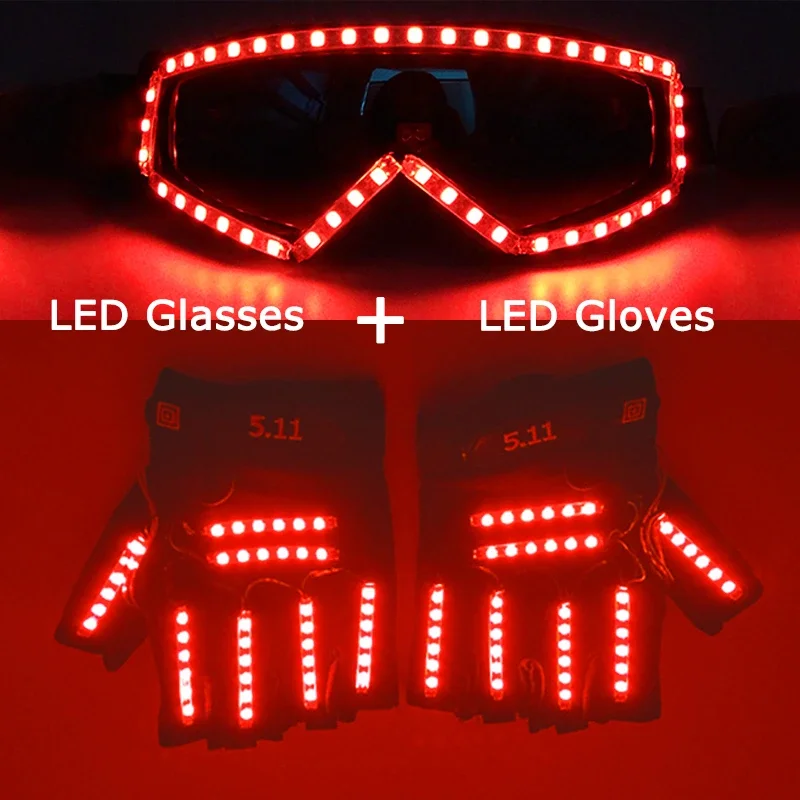 

New High Quality LED Laser Gloves + LED Light up LED Glasses Bar Show Glowing Costumes Prop Party DJ Dancing Lighted Suit