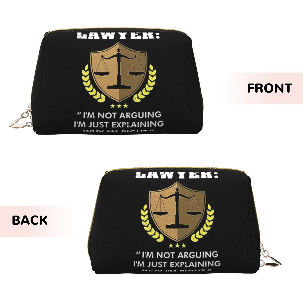 Gold Scales Of Justice Law Logo Lawyer Legal Party Women Cosmetic Bag Travel Makeup Organizer Pouch Toiletry Storage Dopp Kit