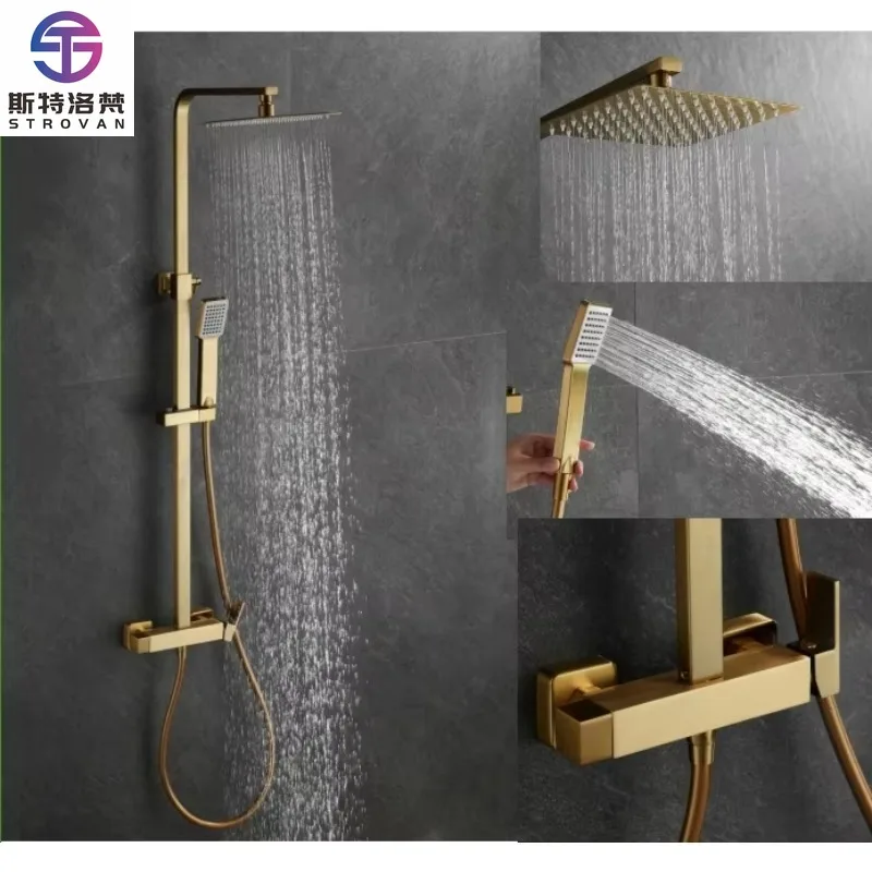 

Tub and Shower Set Combination Bathtub Mixer Waterfall Rainfall Shower Faucets System for Villas and Hotels