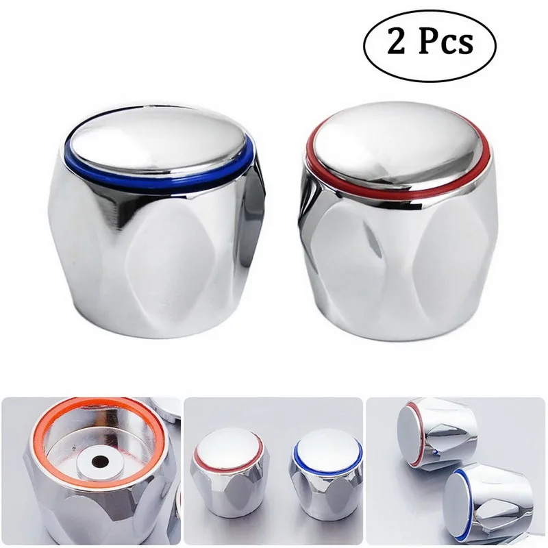 2Pcs/Set Hot Cold Faucet Handle Knob Bathroom Universal Replacement Handle Silver Red+Blue Handwheel Plumbing Accessories