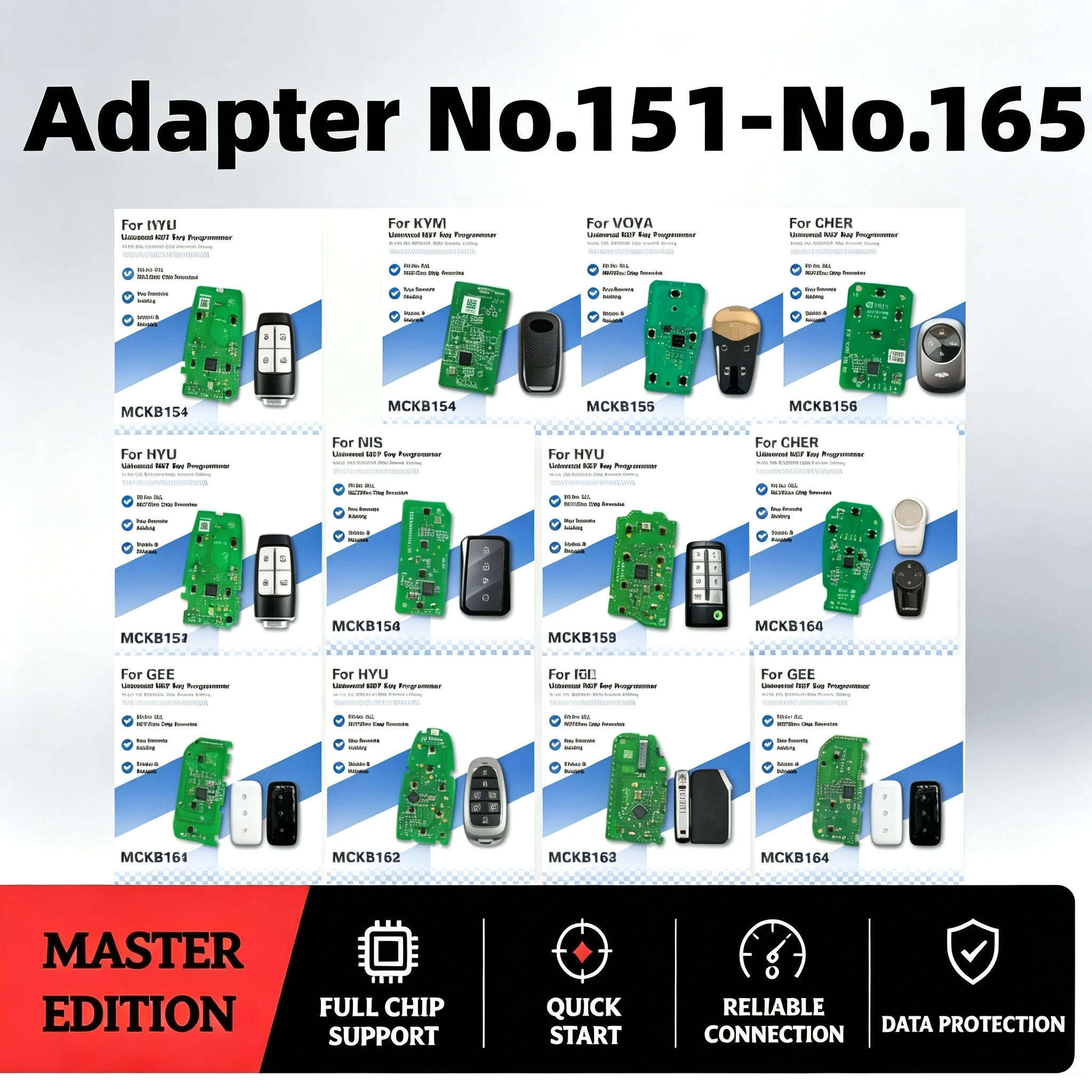 Adapter Number 151-165 Compatible with Nxp Killer Kydz Xhorse... Devices, Suitable for Kia, Hyundai, Geely, Chery Remote Key Pcb Holder