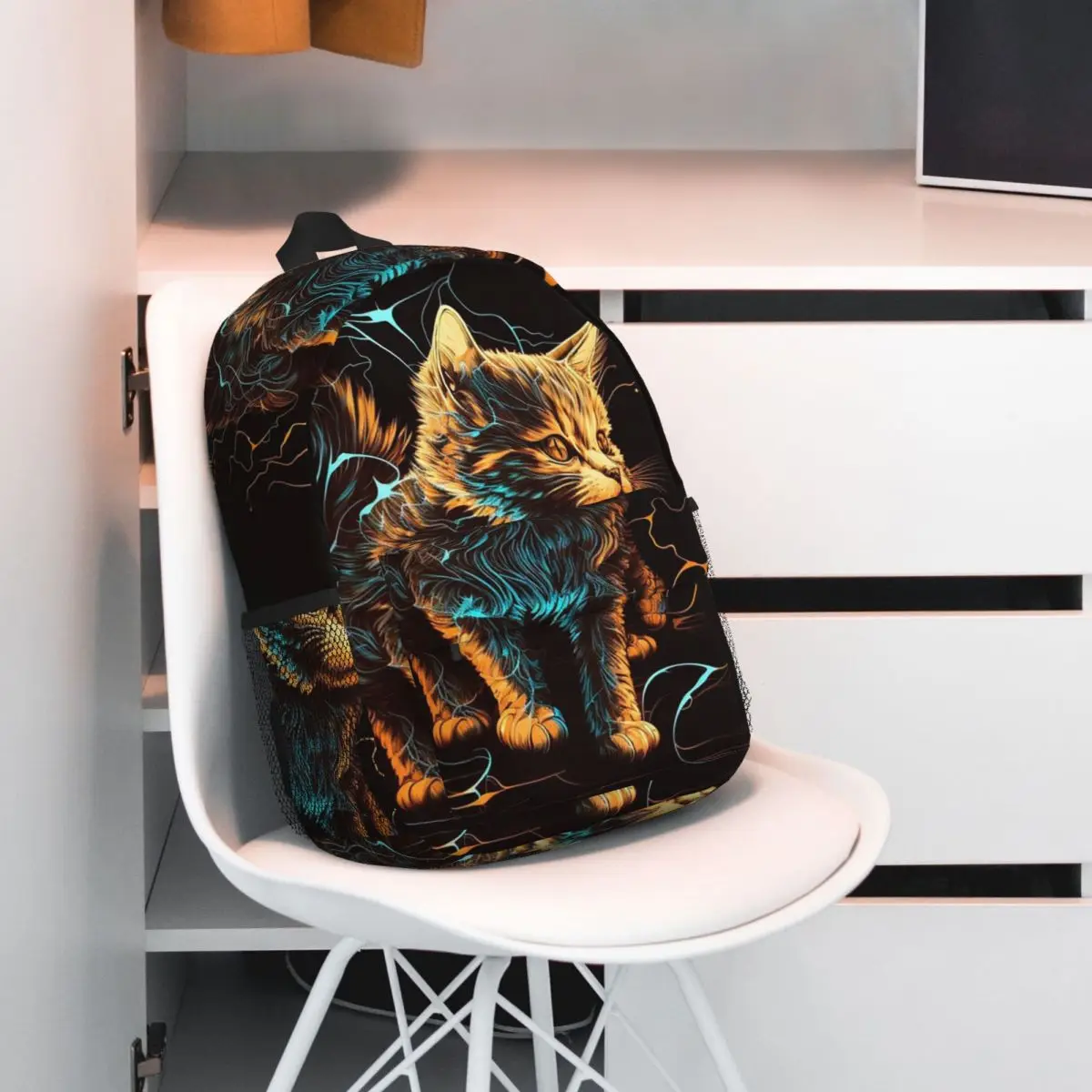 Neon Glowing Rainbow Cat Kitten Backpack Student BookBag Kids School Bag Computer Shoulder Bags for Men Women