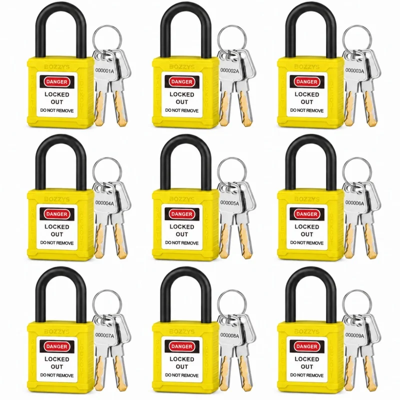 BOZZYS Yellow LOTO Insulated Safety Padlock, Keyed Different, 2 Keys Per Lock, Non-Conductive Shackle Locko