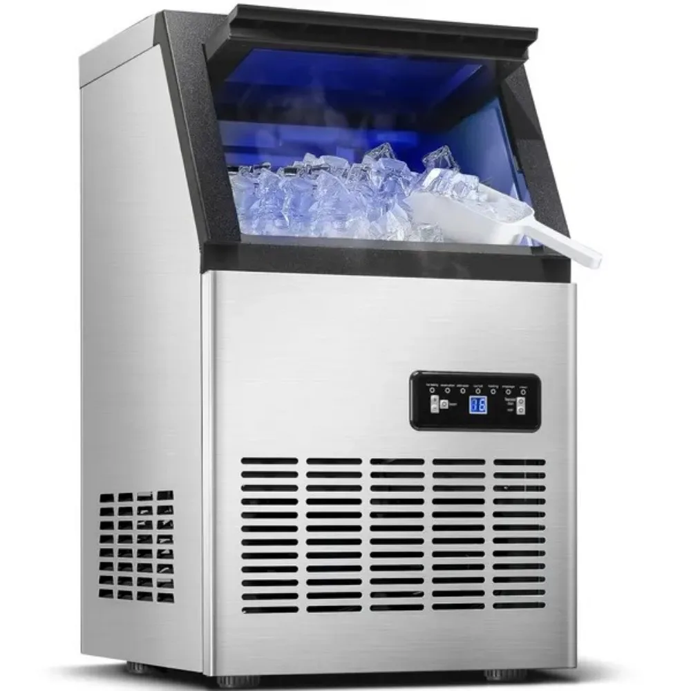 Commercial Ice Maker Machine Under Counter Ice Maker SS Freestanding Ice Machine Self-CleaningIdeal for Restaurant Home Bar