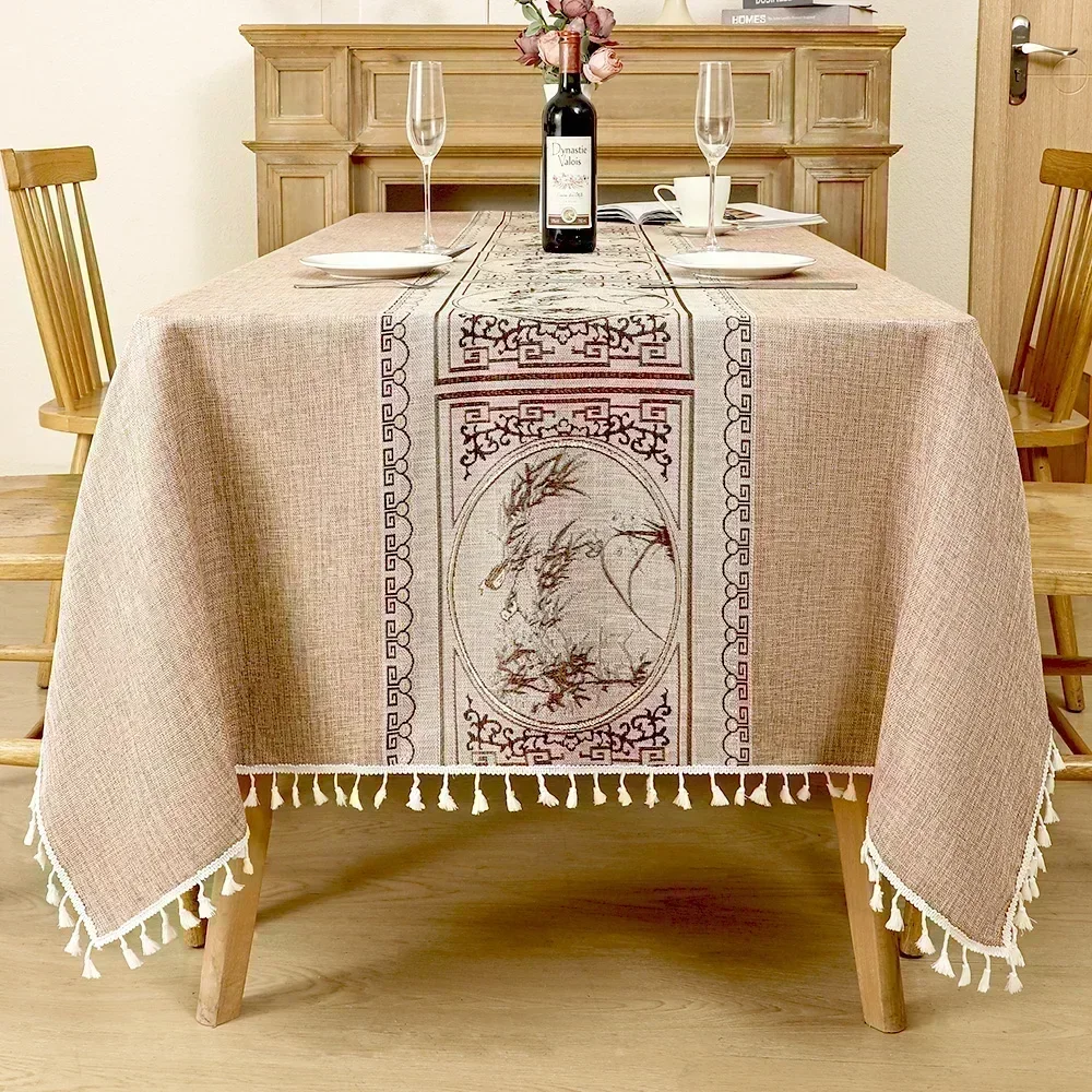 

Nordic Tassel Cloth Tabl Embroidered Leaf American Tablecloths For Events Rectangular Jacquard Coffee Table Cover