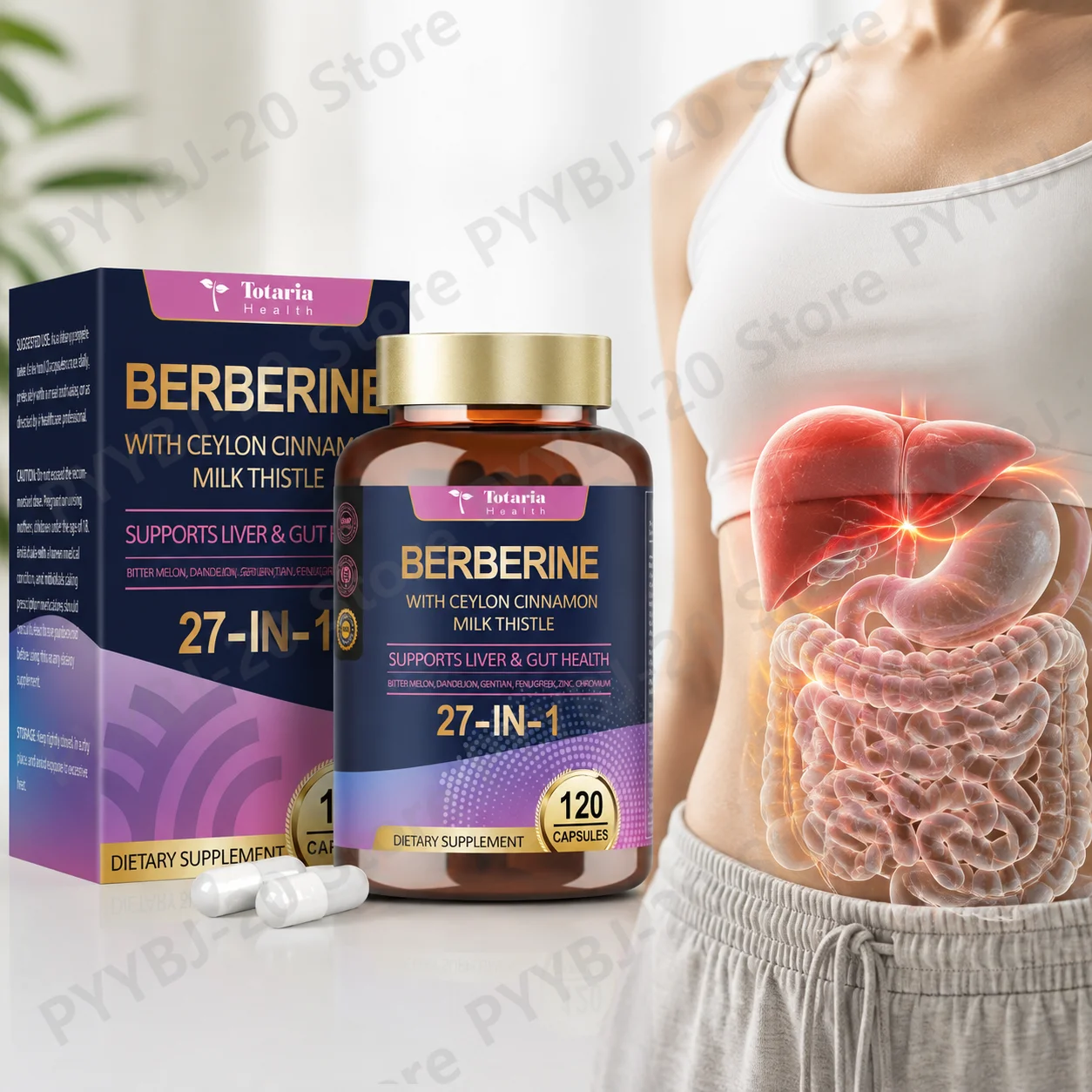 Berberine Capsules Promote Intestinal Digestion Enhance Liver Health Improve Cardiovascular Health with Ceylon Cinnamon 120ct
