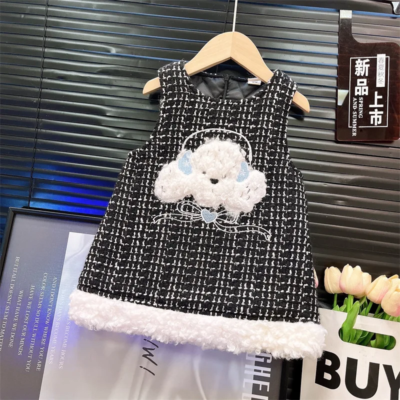 

Толстые платья-жилеты для девочек, зима 2026 г., детское теплое бархатное платье без рукавов для маленьких девочек, милая одежда, детские пуховые наряды, шерстяные 7