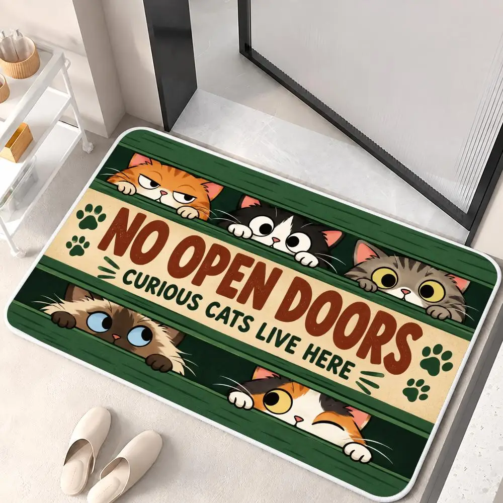 Cats Keep Door Closed Floor Mat Flannel Rug Soft Non Slip Washable Door Mat for Bathroom Bedroom Kitchen Home Decor