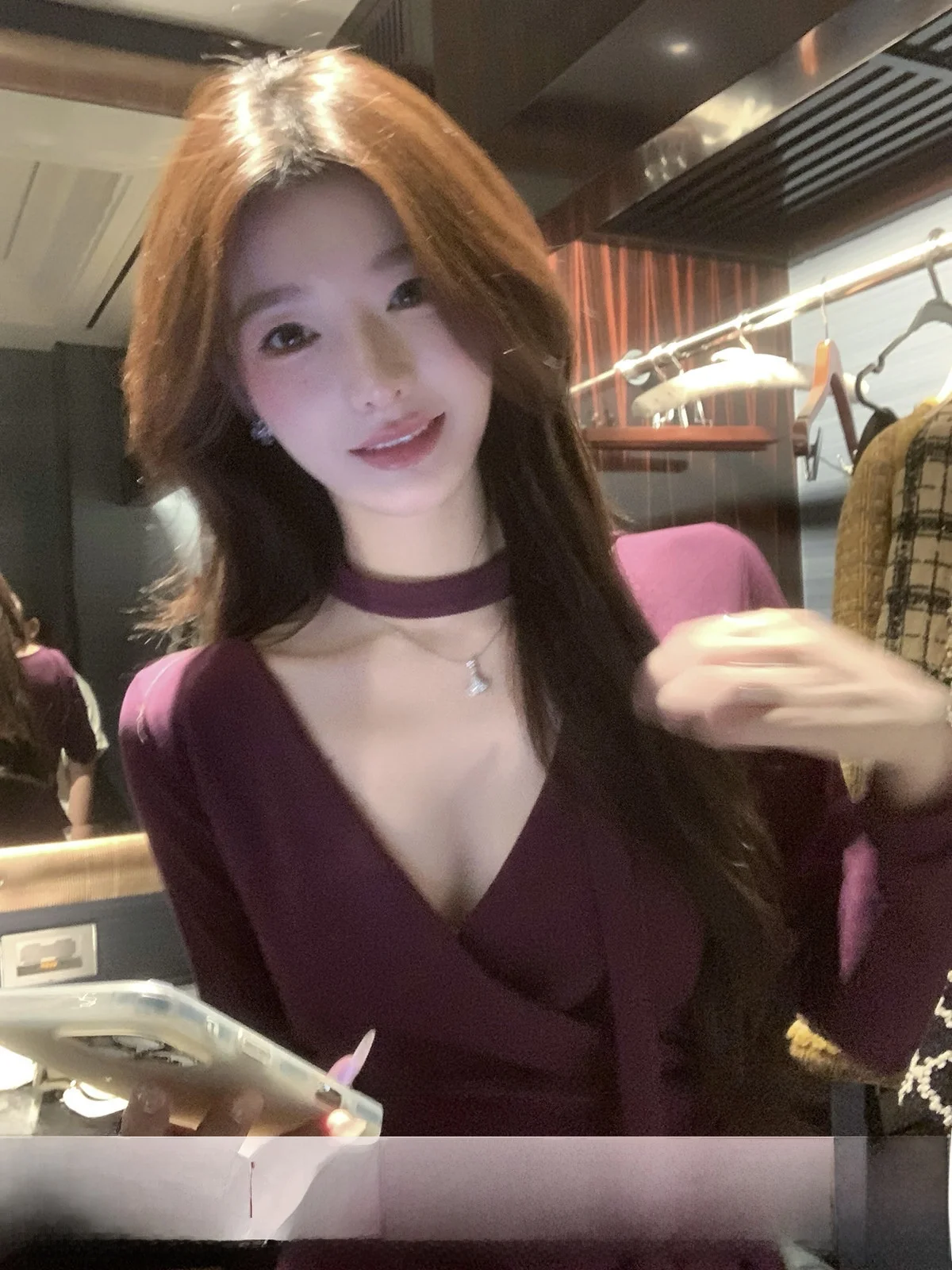 

YOLI Purple V-Ne Long Sve T-irt Women's Slim Fit Autumn Pure Desire Sle Casual Faion Ele Cotton Blend Top