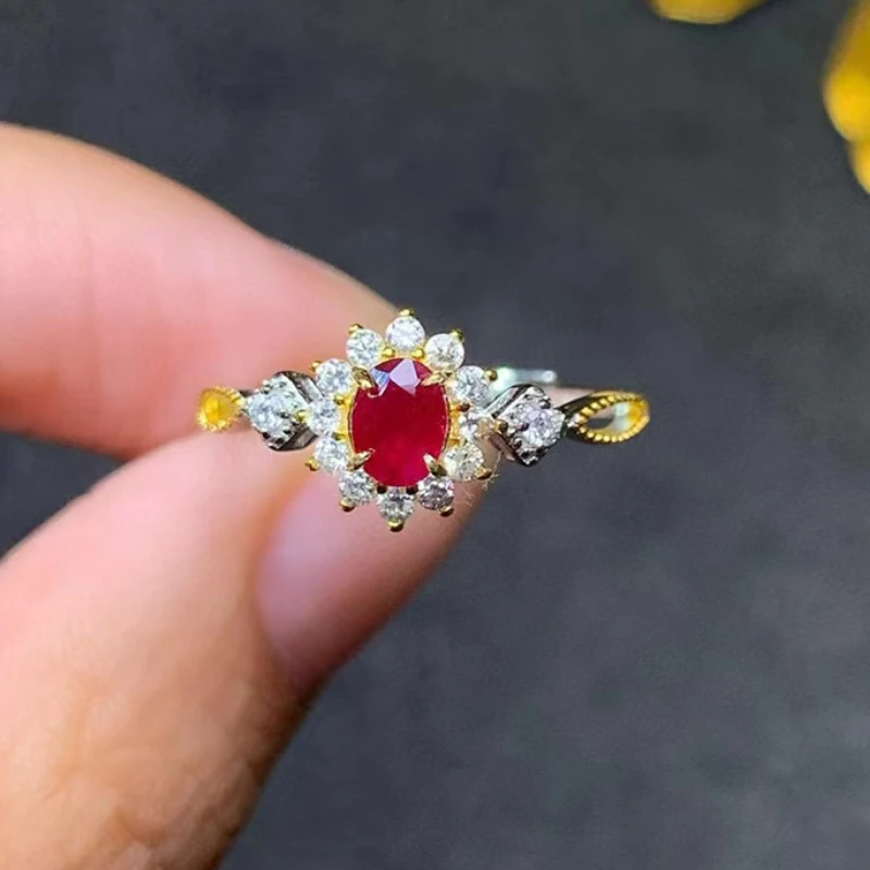 

100% Genuine Myanmar Ruby Ring for Daily Wear 0.4ct 4mm*5mm Natural Ruby 925 Silver Ring Birthday Gift for Girlfriend