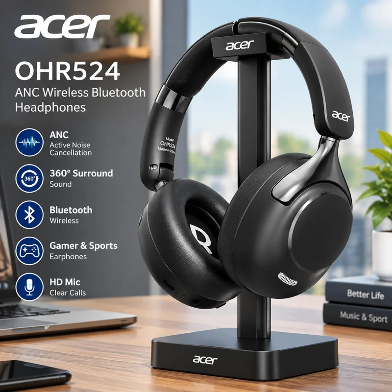 Acer ANC Kabellose Bluetooth-Kopfhörer OHR524 360 °   Surround-Sound-Headsets, Gamer-Sportkopfhörer, Geräuschunterdrückung mit HD-Mikrofon