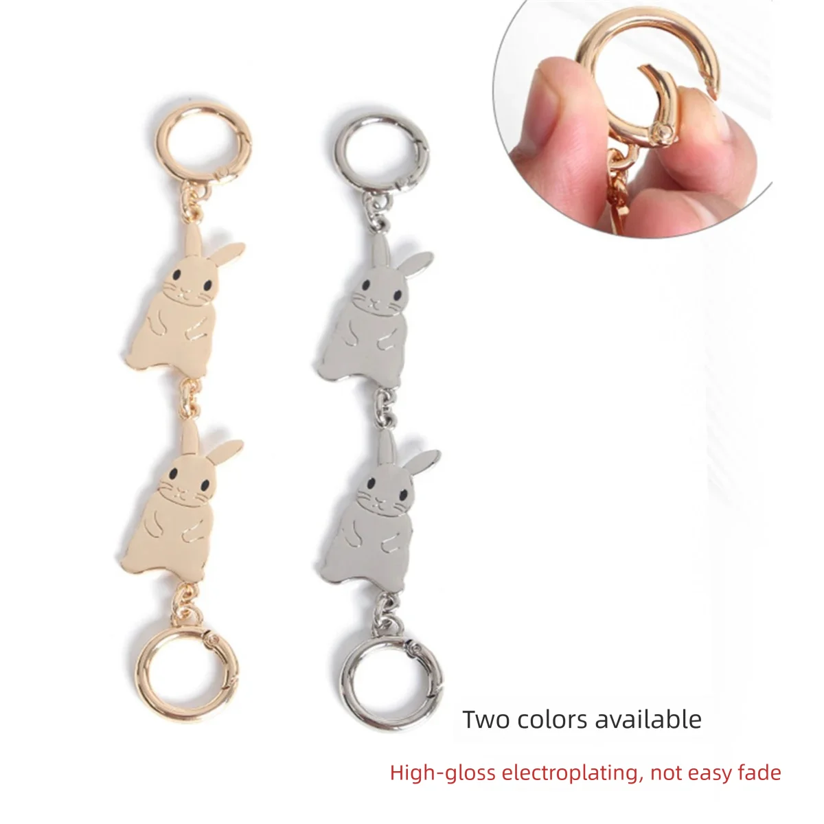 HOLIN Gold Metal Bunny Rabbit Keychain Bag Purse Charm 17.7cm Cute Gifts for Women Handbags Backpacks Car Keys Silver Chain