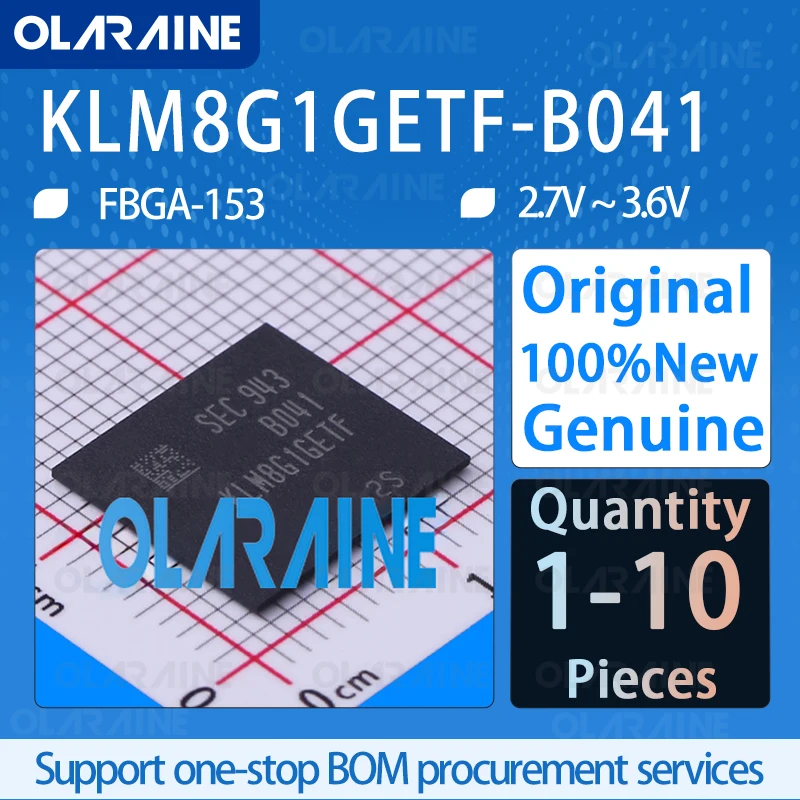 1/2/5/10Pcs 100%New Original KLM8G1GETF-B041 FBGA-153 eMMC memorizer Memory power VDDF (2.7V ~ 3.6V) IC chip olaraine