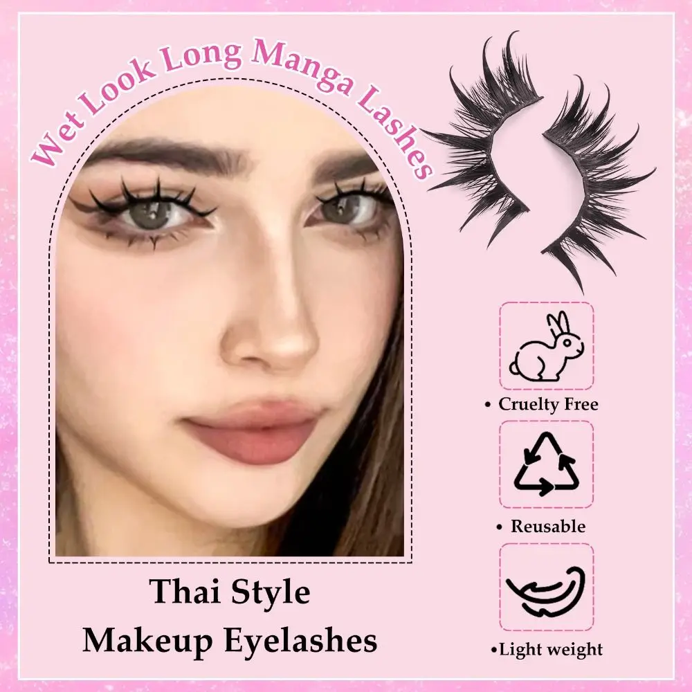 Delikatne, puszyste sztuczne rzęsy z miękkim paskiem, gęste, długie, tajskie, efekt mokrego wyglądania, ręcznie robione, wielokrotnego użytku, narzędzia do makijażu oczu, przedłużanie rzęs.
