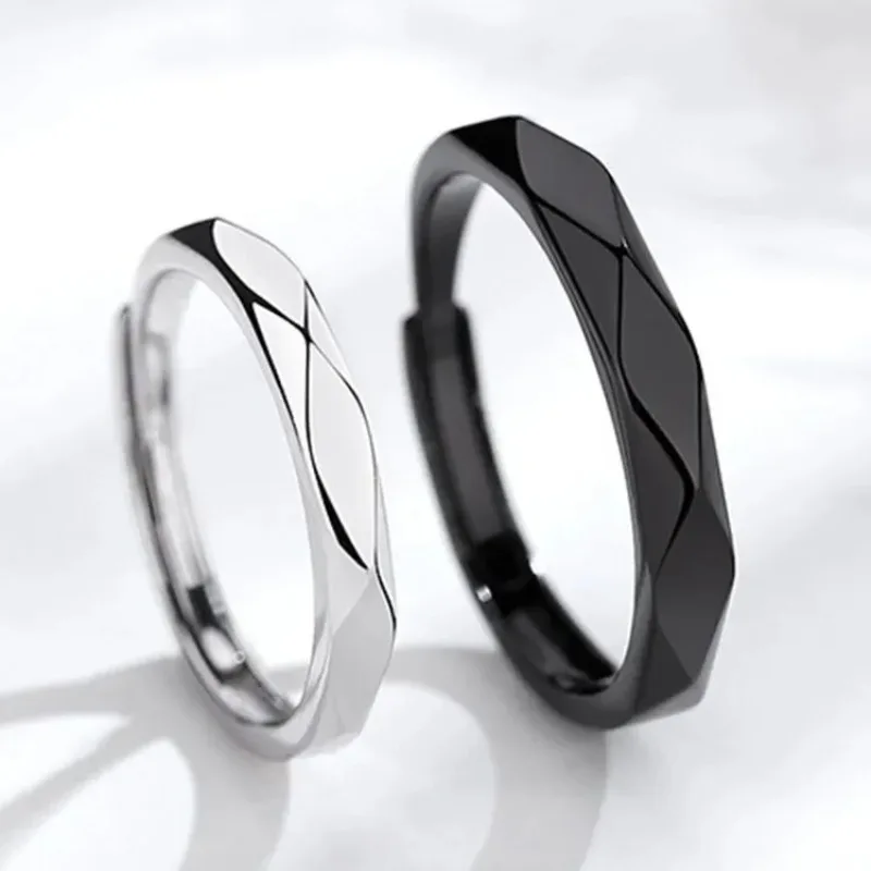 1PC Black White Lozenge Couple Rings Open Adjustable Ring for Women Men Minimalist Ring Gift Wedding Rings Bride Jewlery Anillos