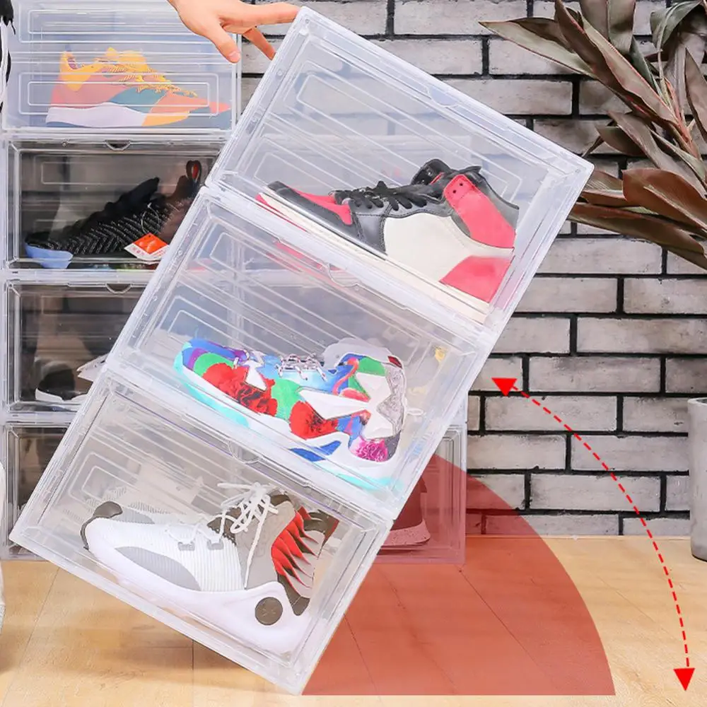 Transparent Sneakers Shoe Box Magnetic Stackable Dustproof Shoes Storage Container AJ Shoes Display Box Organizer Shoe Rack