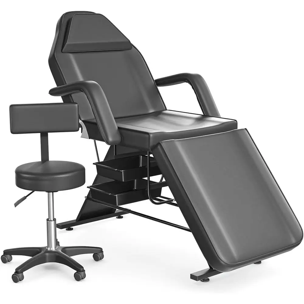 Versatile Tattoo Chair for Clients, Lash Artist Bed with Draining, Adjustable Facial Bed or Multi-Purpose Massage Table with Sto