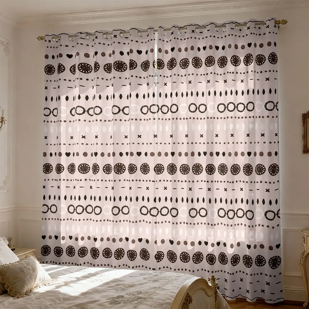 2pcs retro ethnic-style geometric patterned fabric for living room and bedroom, suitable for shading and privacy decoration