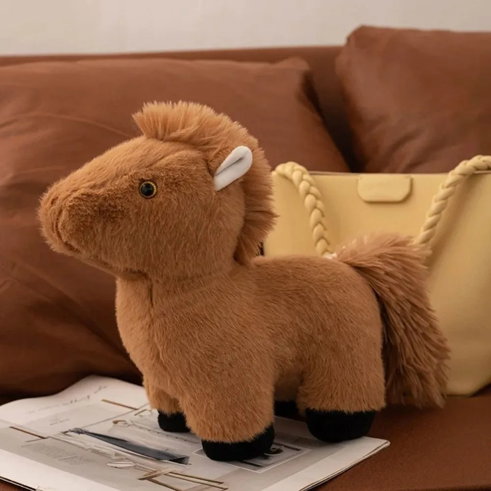 

Simulation Foal Plush Doll Stuffed Tail Long Mane Horse Plush Keychain Standing PP Cotton Cartoon Horse Stuffed Toy Kids Gift