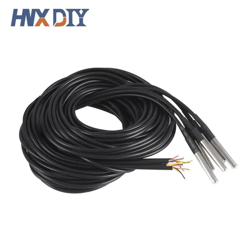 5pcs DS18B20 10M Waterproof Digital Temperature Temp Sensor Cable Probe 18b20 10 Meter Cable Probe Temperature Sensors