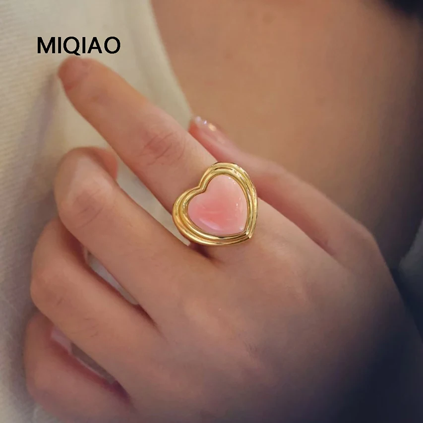 Miqiao Queen Schelp Ringen Voor Vrouwen Hart Ring Liefde 925 Sterling Verzilverd Met Gouden Kleur Sieraden Dating Ring Vrouw