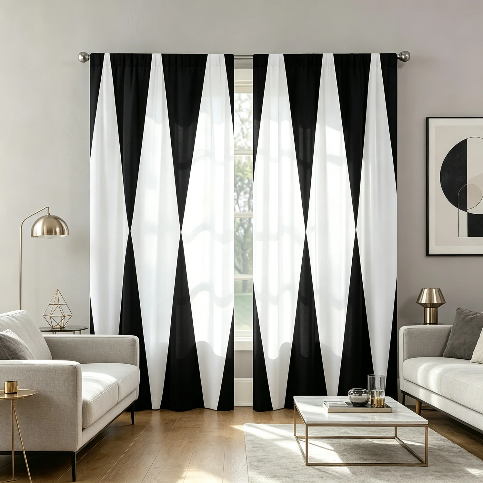 Modern Black White Striped Curtain Set of 2 Bold Horizontal Stripes Semi-Transparent Privacy Sun Blocking Drapes for Living Room