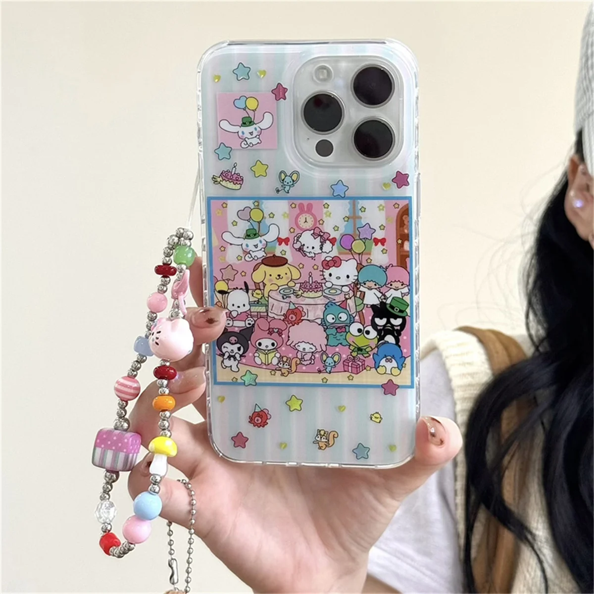 

Japanese Cartoon Sanrio Hellokitty Kulomi Phone Case For iPhone 17 Pro 14 15 16 Pro Max Cover with Chain Cute Cases Capa
