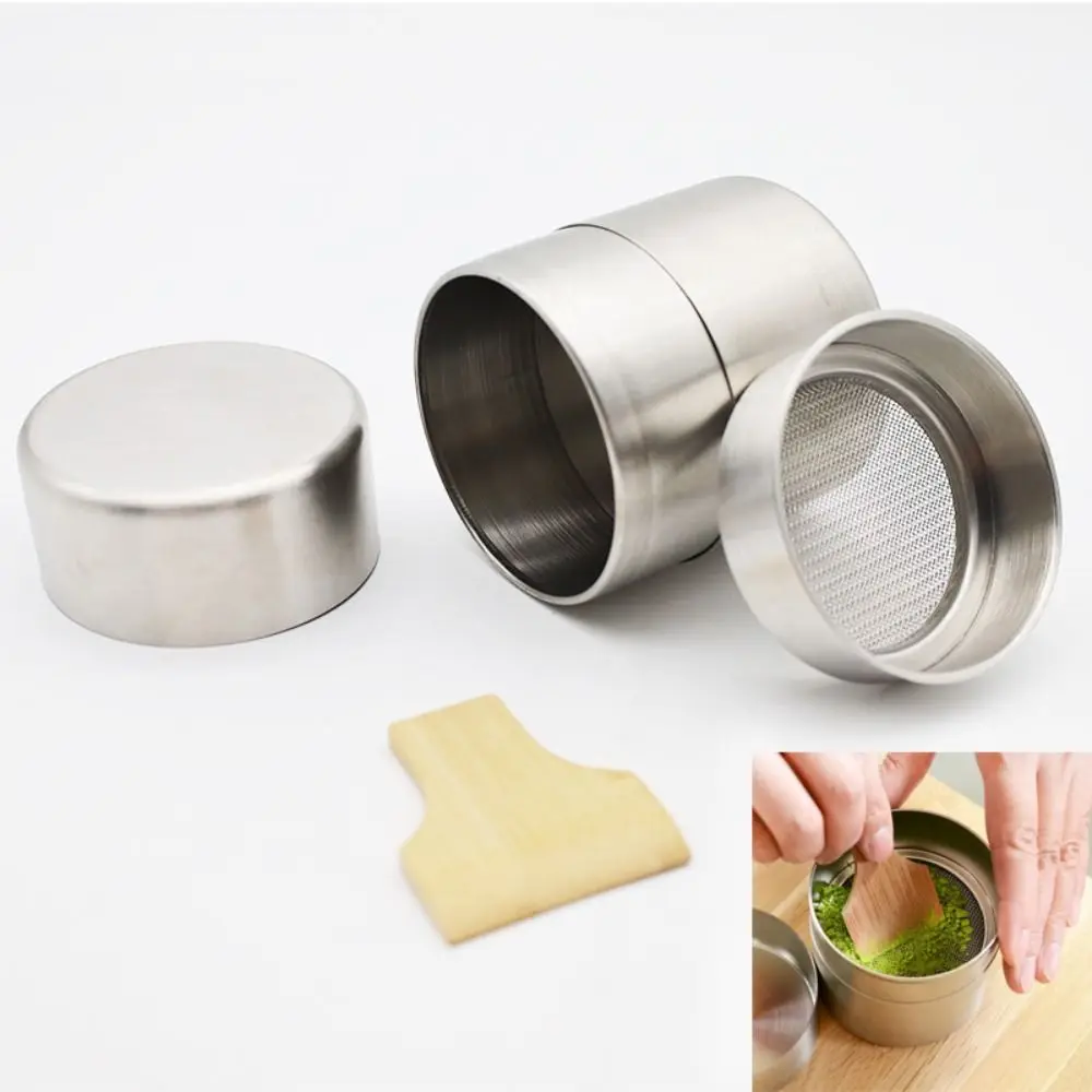 304 Stainless Steel Matcha Powder Jar Airtight Moisture Proof Tea Storage Canister Mesh Powder Sieve Portable Powder Container