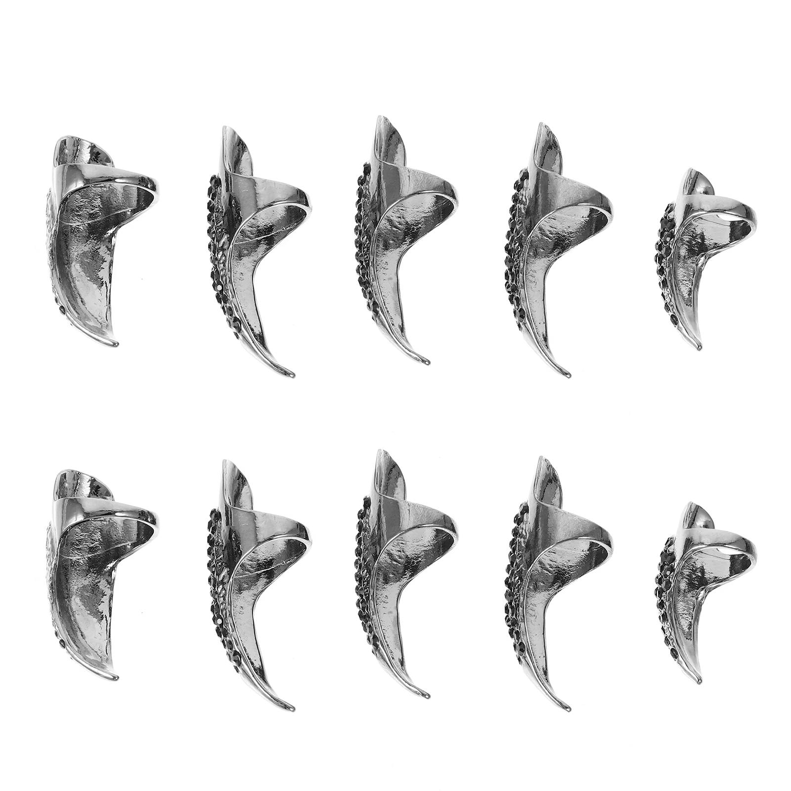

1 set Fingertip Rings Black 2L 6M 2S Gothic Claw Nail Rings Jewelry Fingertip Nail Ring Gloves