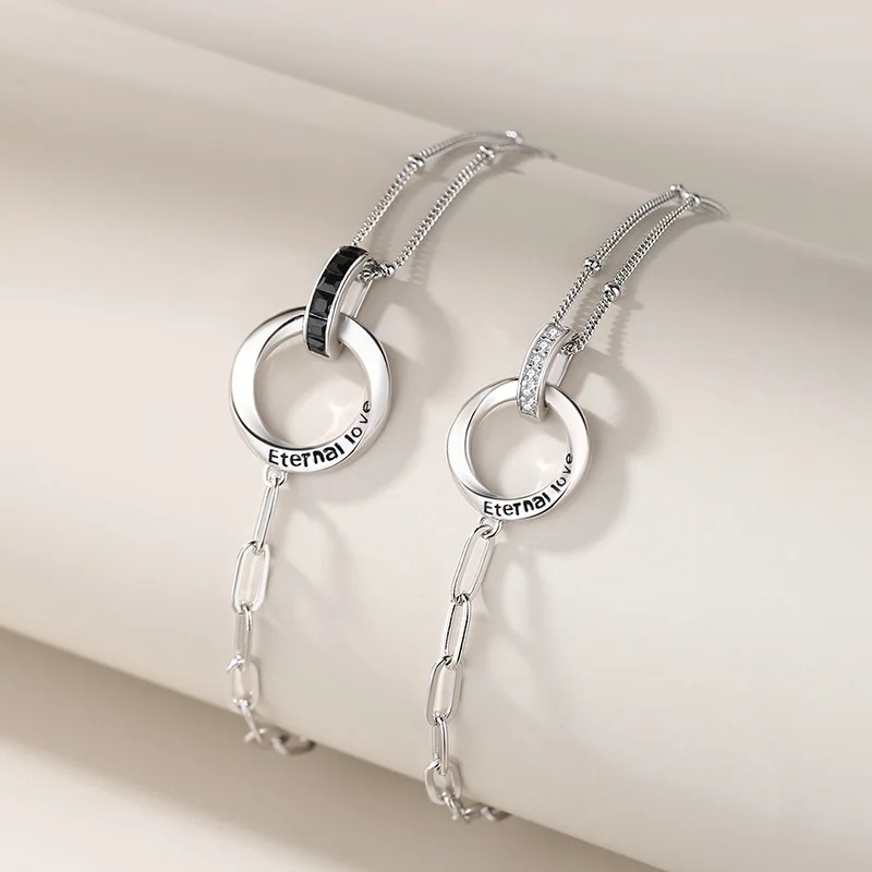 

925 Sterling Silver Couple Bracelets, Mobius Double Ring Design, Love Pattern, Minimalist Hand Jewelry