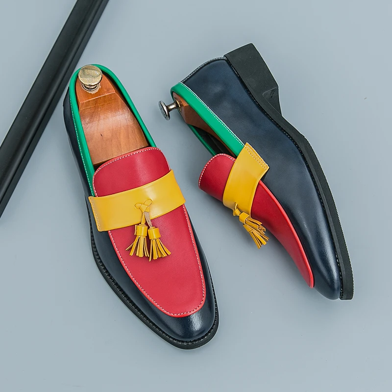 HKDQ موضة شرابات أحذية من الجلد حذاء رجالي الأعمال فستان رجالي غير رسمي أحذية مختلط الألوان الأحذية الاجتماعية الذكور أحجام كبيرة 38-46 #3