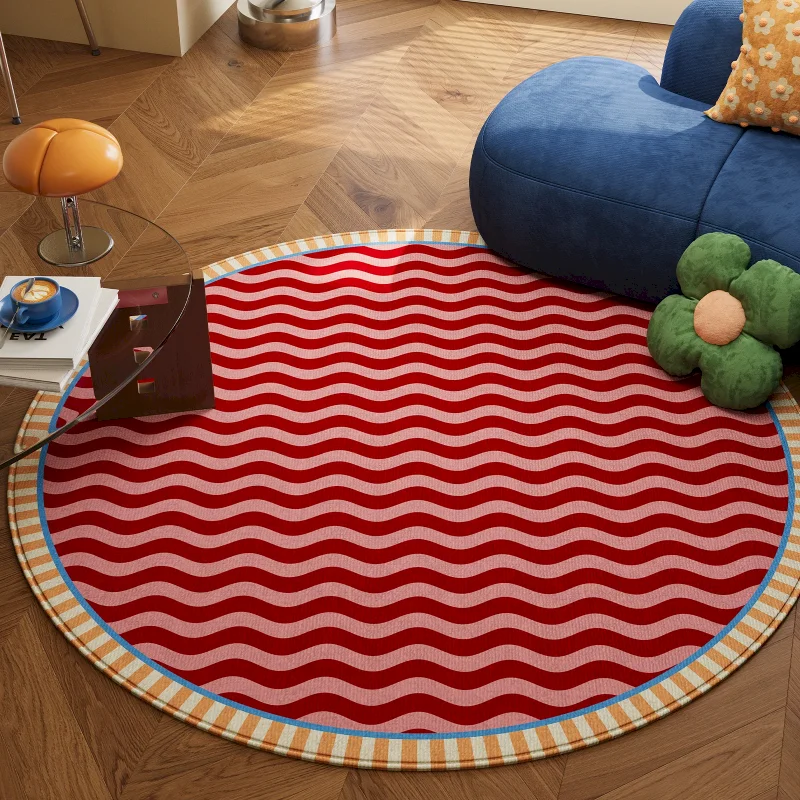 VIKAMA Red And White Striped Circular Carpet, Soft And Non Slip Area, Carpet Frame, Living Room Floor Mat, Home Decoration