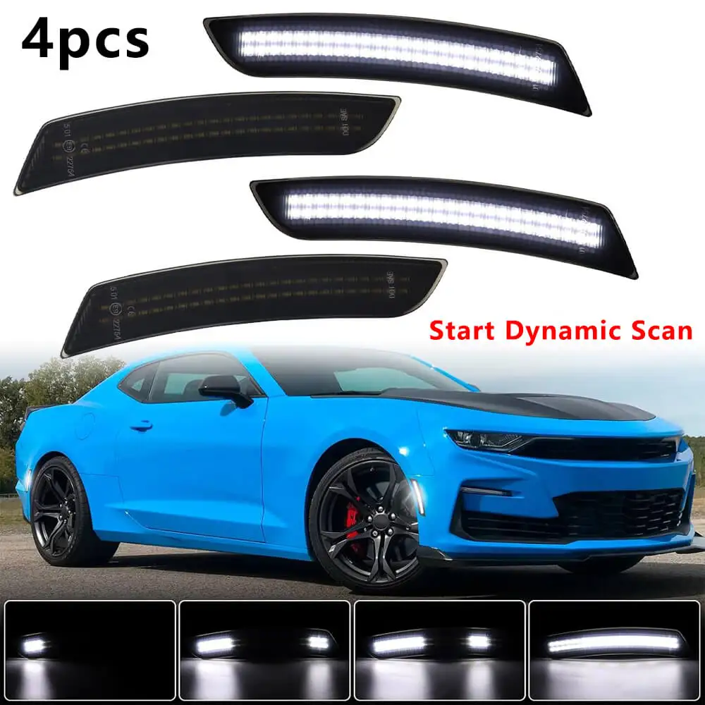 

4 шт. динамические сканирующие светодиодные передние и задние бамперы, боковые габаритные огни для Chevrolet Chevy Camaro 2016-2021 Cadillac CTS ATS, автомобильные аксессуары