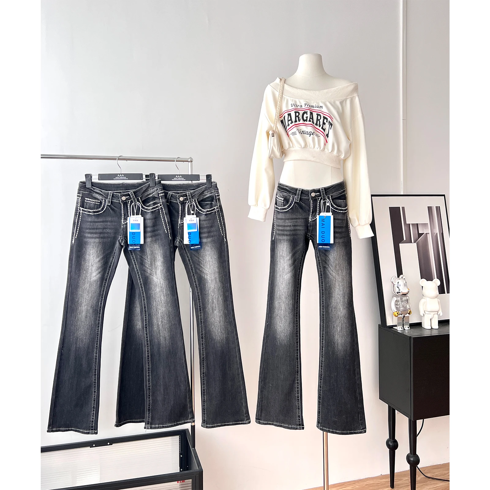 

Женские эластичные узкие расклешенные джинсы с низкой талией, женские весенне-осенние уличные узкие джинсы в полный рост