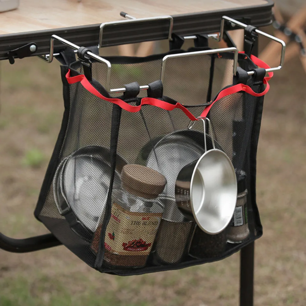 شبكة سلة المنظم نزهة شواء المطبخ رف معلق المحمولة طاولة التخييم حقيبة تحت الجدول شبكة الحقيبة للتخييم