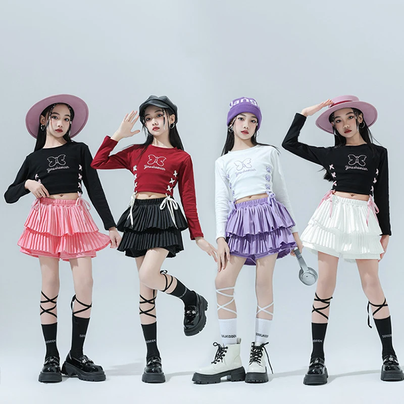New Girls Cheerlead Dance Clothes Jazz Performance Costume Short Tops Skirt Kids Hip Hop Competition Clothing Stage Wear BL14663