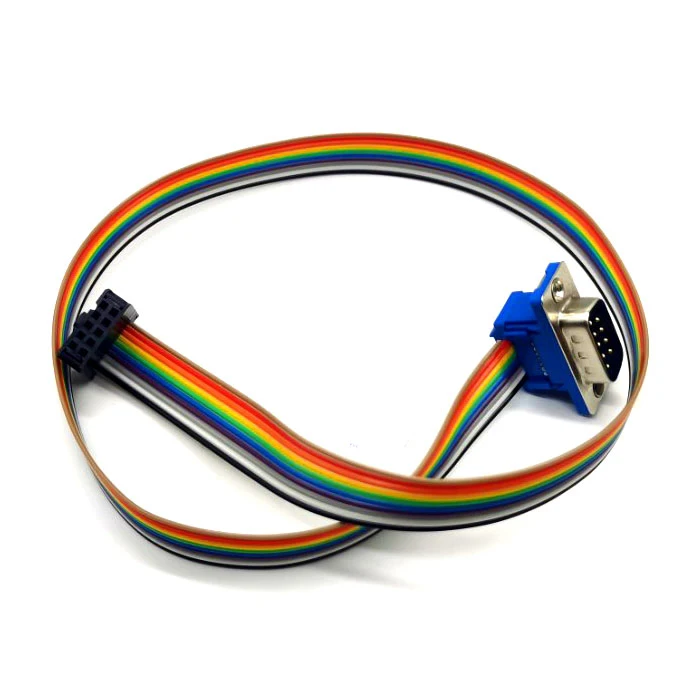 D-Sub DB9 9 Pin Male Connector To FC-10P IDC Female 2.54mm 10 Pin Rainbow / Multicolor Flat Ribbon Cable