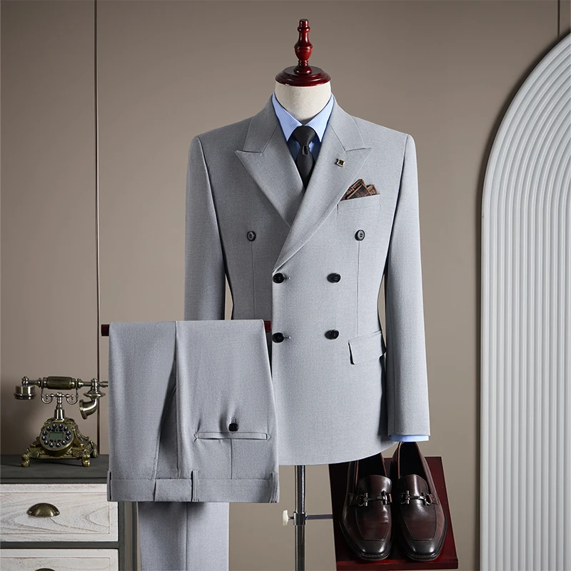 

Wedding suit Men High End Business Suit Three Piece Banquet Suit Jacket Vest Pants Double Breasted Office Host Suit Set