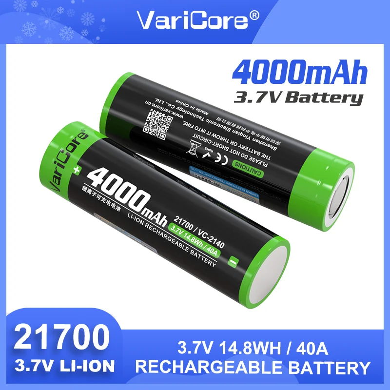 VariCore 1-25 قطعة VC-2140 3.7 فولت 4000 مللي أمبير 21700 بطارية ليثيوم عالية السعة قابلة للشحن لمصباح يدوي