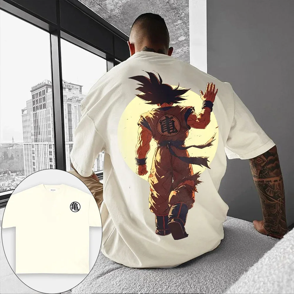 Dragon Ball Goku Devil Horn รุ่นหลวมเสื้อยืดผู้ชายอะนิเมะกล้ามเนื้อ Cool Streetwear ผ้าฝ้าย Casual Streetwear ฤดูร้อน Y2K แฟชั่น