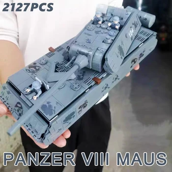 German Panzer VIII Maus Tank MOC Building Blocks Military Mouse Type Heavy Armored Tank Bricks Modle Toys for Children Birthday Gift