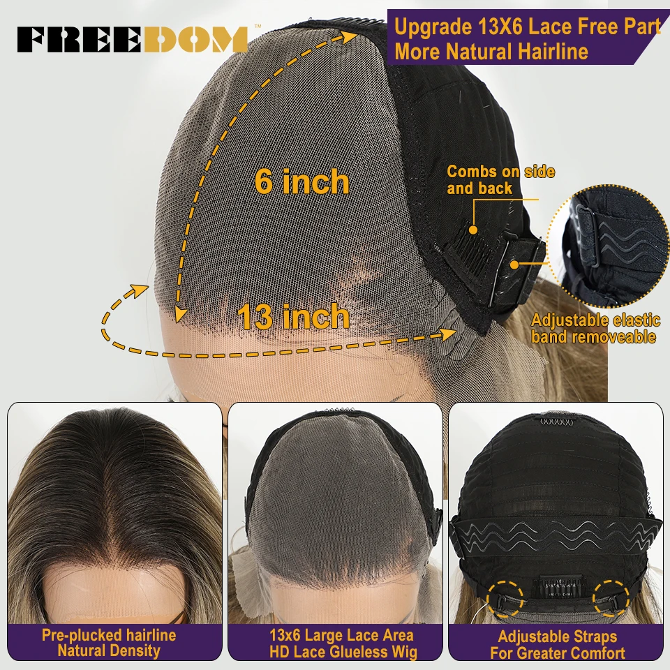 Synthetische Perücken mit Spitze vorne für Damen, 24 Zoll, Ombré-Braun-Aschblond, 13x6, gerade geschnittene, gestufte Perücke mit Spitze, hitzebeständig, für den täglichen Gebrauch. – Detail 6
