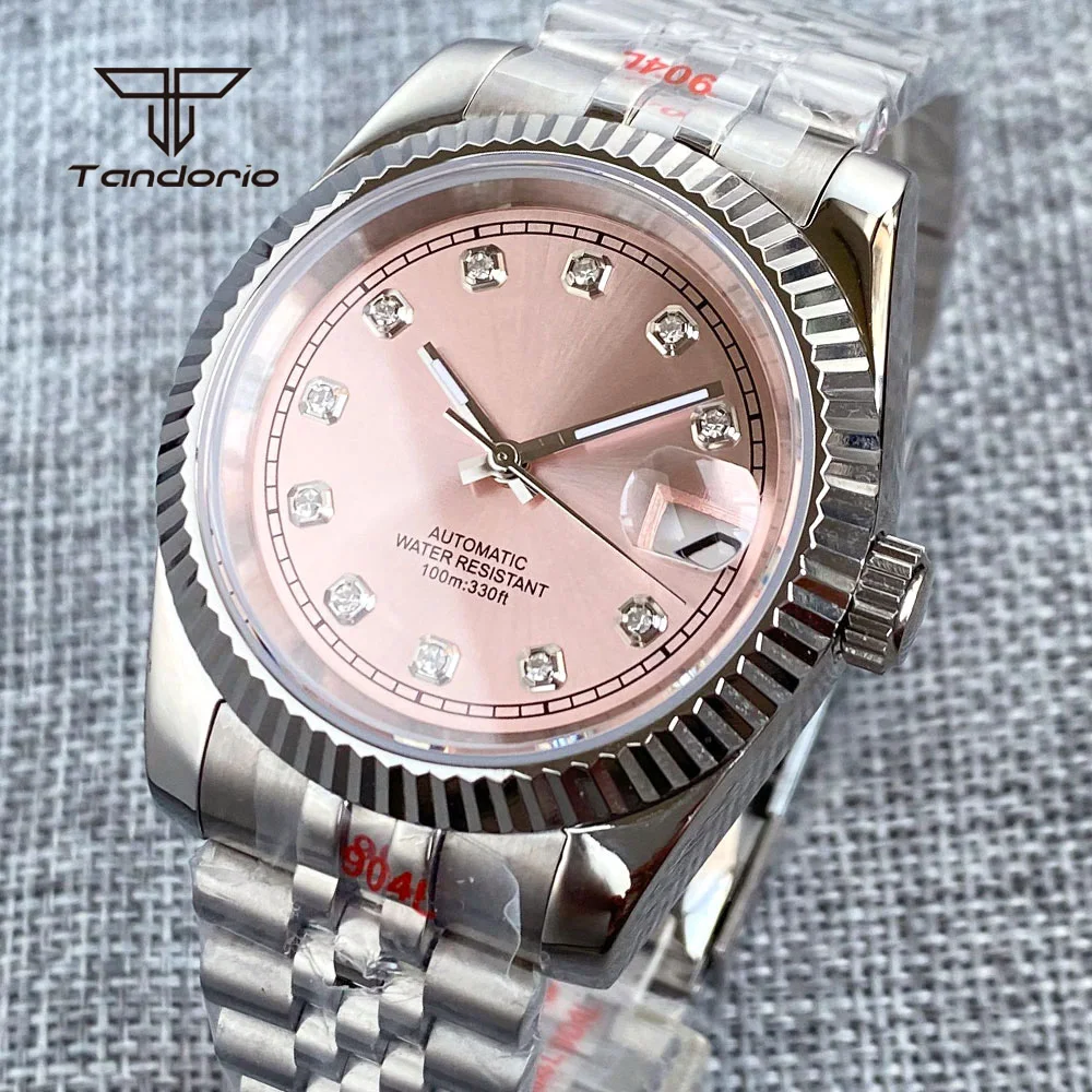 

Tandorio Sapphire Pink Sunburst Steel 36mm NH35 Automatic Watch for Lady Diamond Marks 39mm Men Wristwatch Date Lume Mechanical