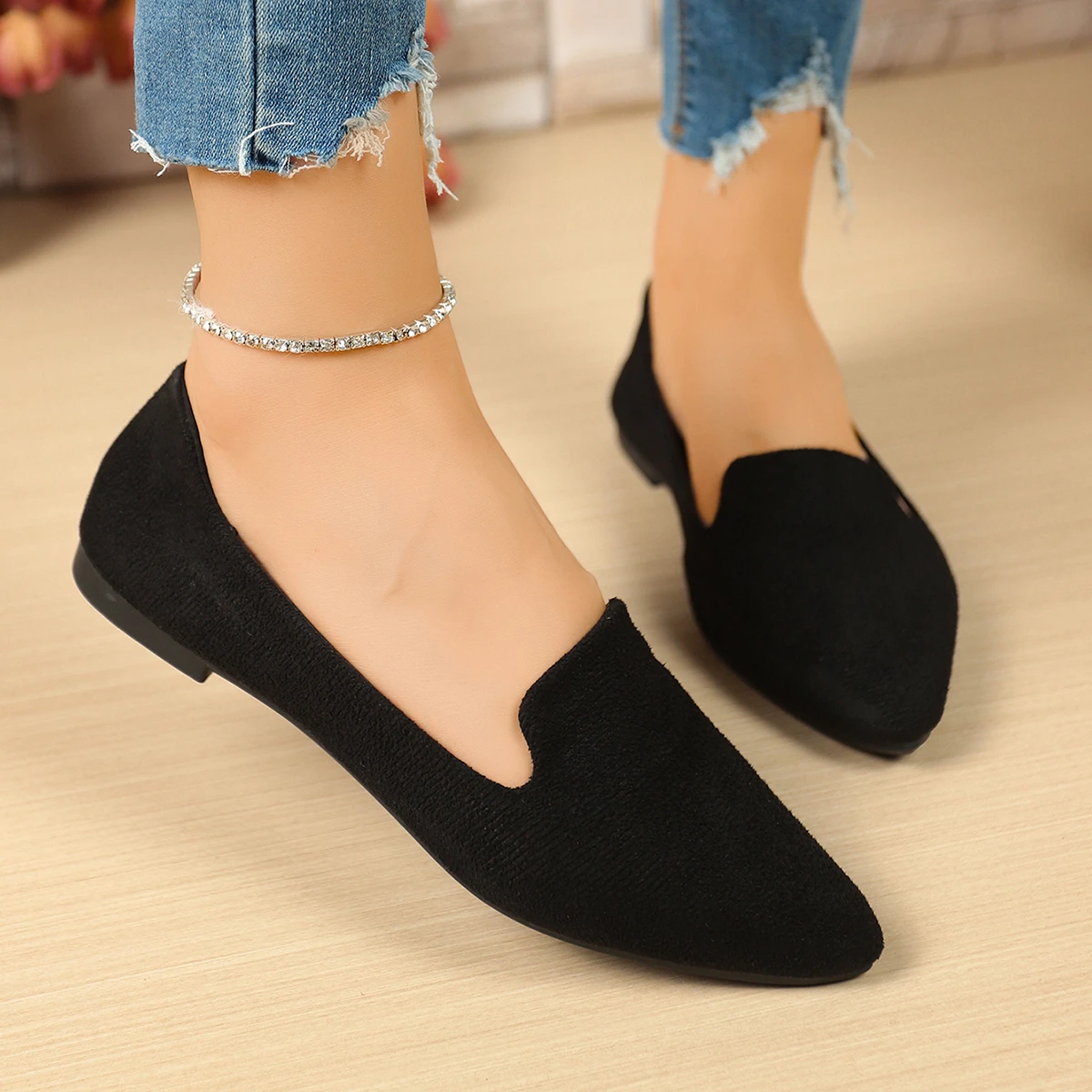 Damen-Flats mit spitzer Zehenpartie, einfarbige Flats für Damen, Frühling/Herbst, lässig, bequem, Leopardenmuster, braun, flacher Absatz. – Detail 3
