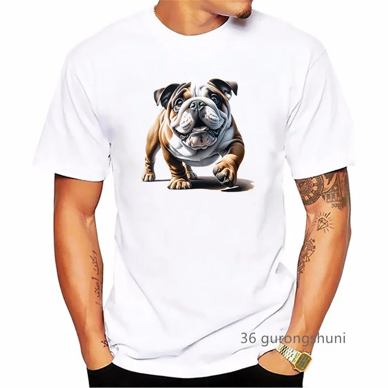 British Bulldog Dog Animal Printed T Shirt Men Clothes 2024 Summer Fashion Short Sleeve T-Shirt Homme Harajuku Shirt