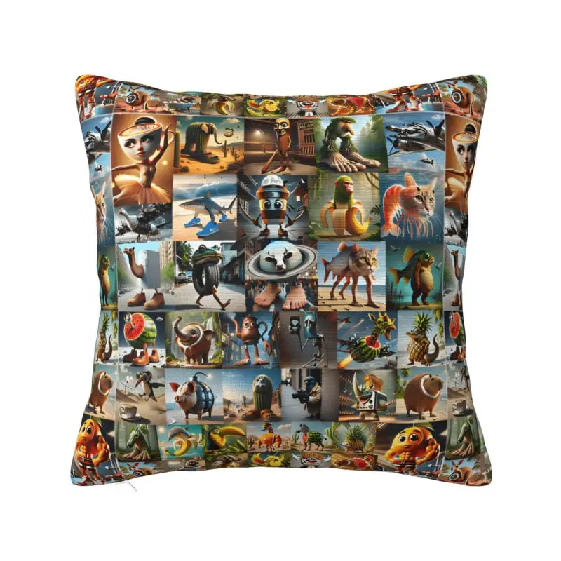 Italian Brainrot Animal Mashup Throw Pillow Case 50*50cm for Living Room Sofa Cushion Cover Soft Polyester Pillowcase