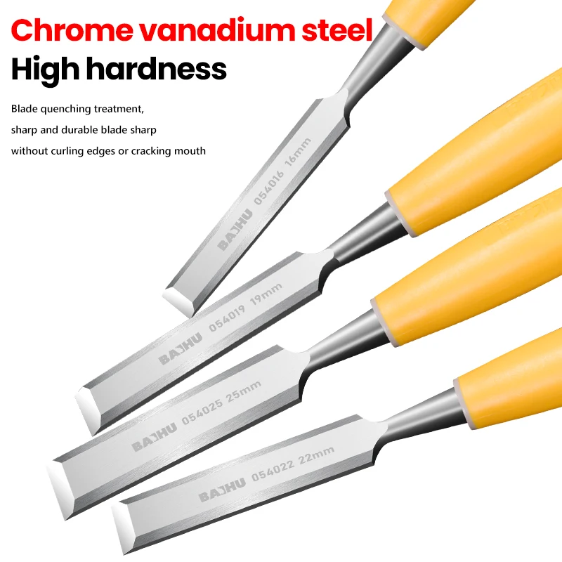 4 قطعة مجموعة أزاميل نحت الخشب المهنية لأعمال النجارة 16/19/22/25 مللي متر مقبض خشب الزان المريح إزميل الخشب مع مقابض الخشب